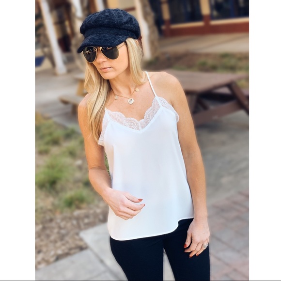 SLIP INTO THIS LACE CAMI SOLID TANK TOP-OFF WHITE - Picture 5 of 6